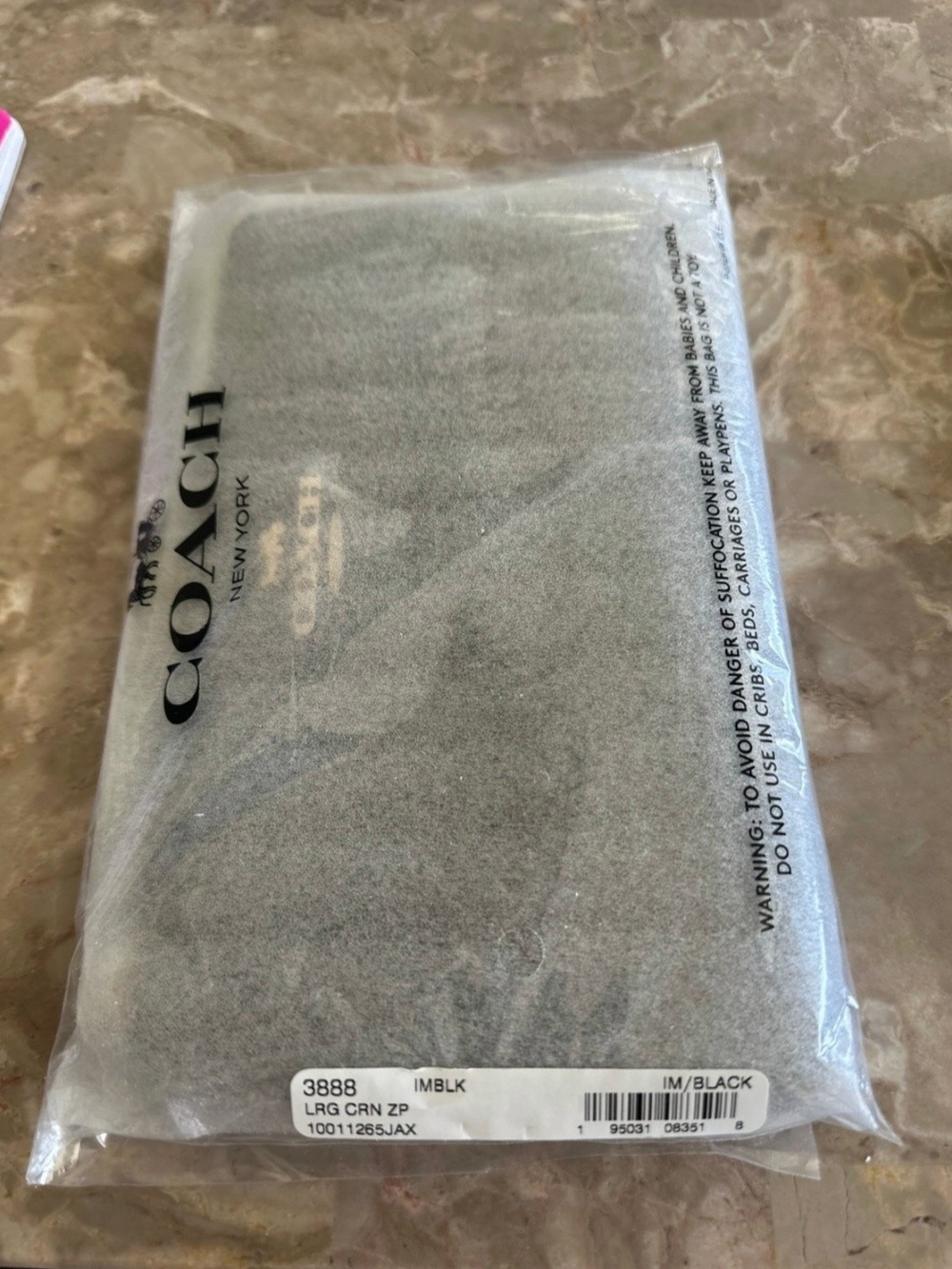 Coach Black Leather Large Zip Case with Subtle Logo